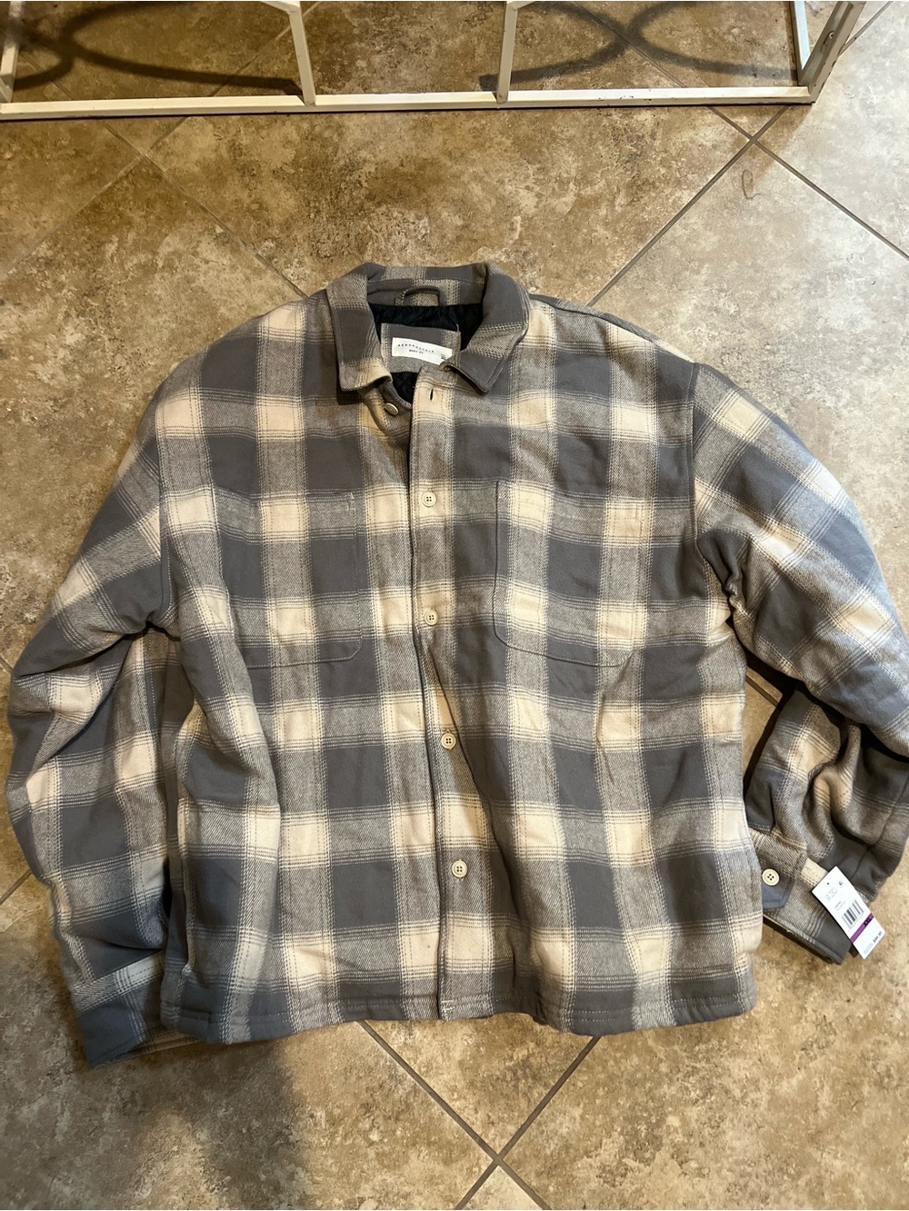 Men's Gray & Cream Plaid Button-Up Jacket